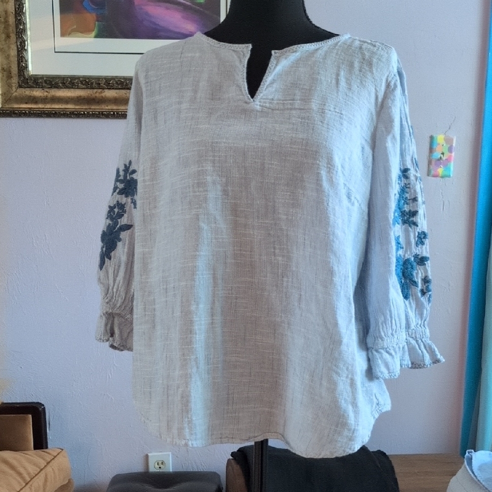 Blue Embroidered Women's Top